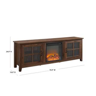 Walker Edison Furniture Company Simple 70 in. Dark Walnut 2-Door TV Stand with Electric Fireplace (Max tv size 75 in.) HD70FPSCDW