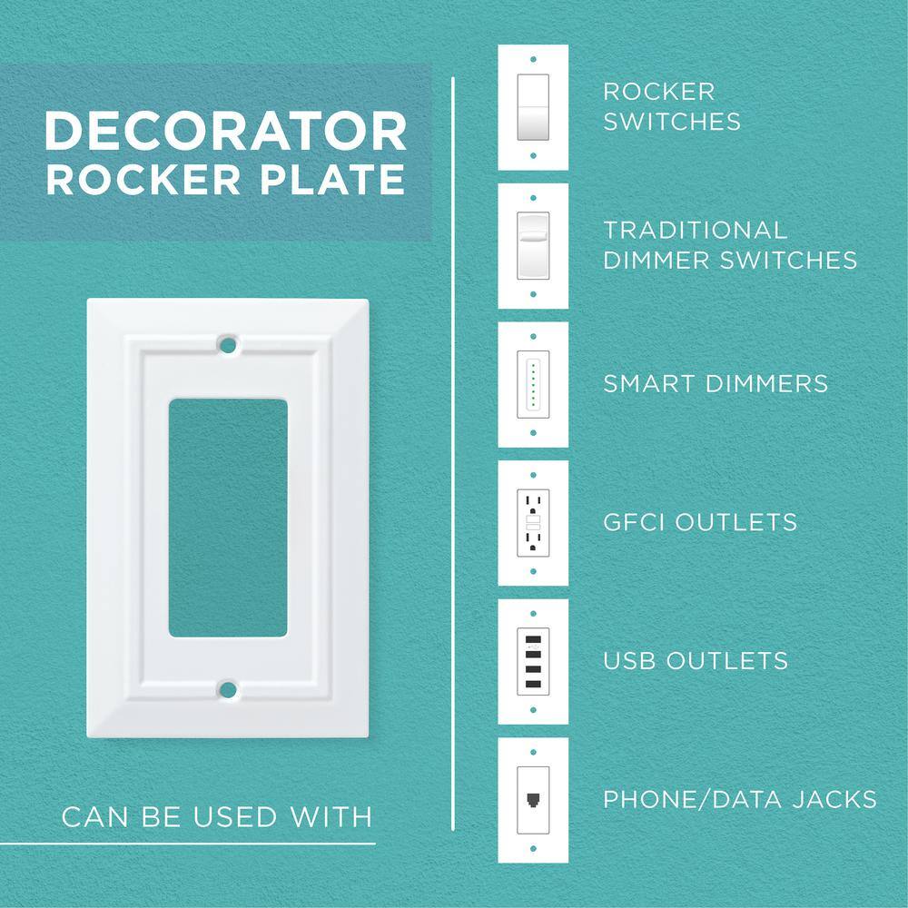 Hampton Bay Derby Pure White 1-Gang Custom Single DecoratorRocker Wall Plate (3-Pack) W45983C-PW-K3