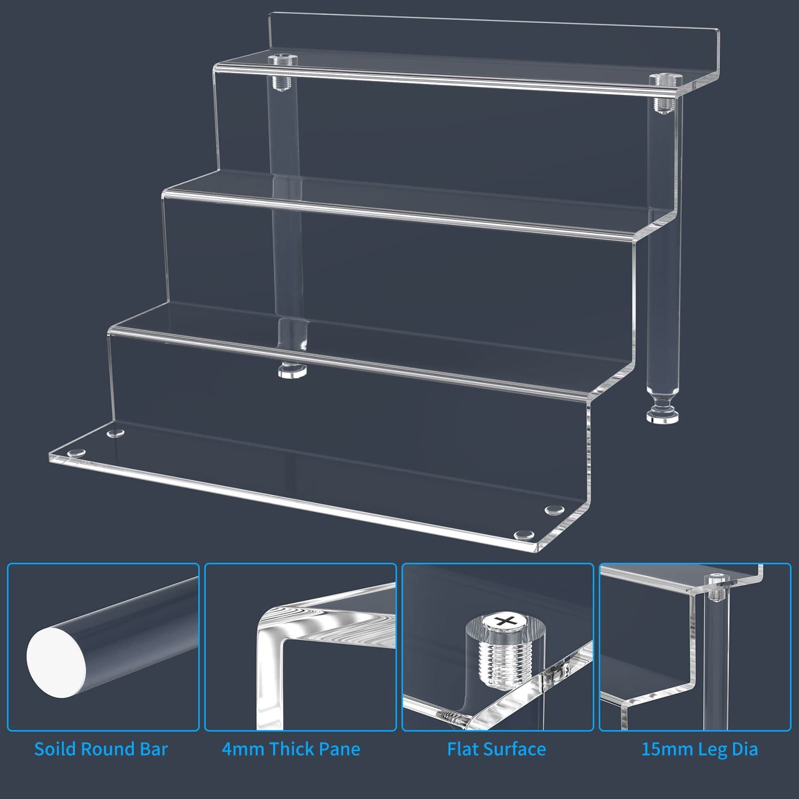 NIUBEE® Acrylic Riser Display Shelf(Pack of 2), Clear Display Stand for Amiibo Funko POP Figures,4 Tier Cupcakes Stand Perfume Organizer and Storage, Small