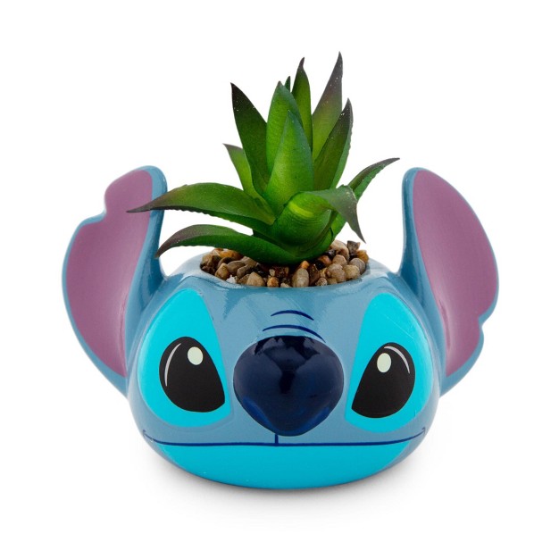 Silver Buffalo Disney Lilo and Stitch 3-inch Ceramic Mini Planter With Artificial Succulent