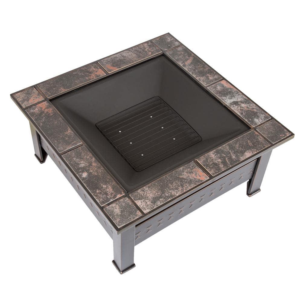 Pure Garden 32 in Steel Square Tile Fire Pit with Cover