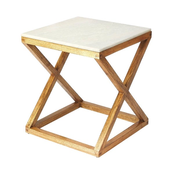 Modern Marble and Wood Square End Table - Natural Wood