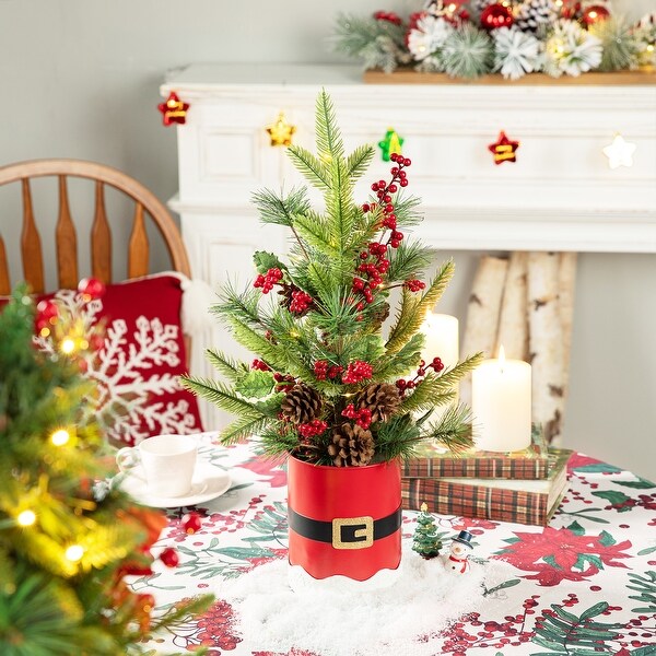 Glitzhome 22H Lighted Santa Belt Potted Table Tree