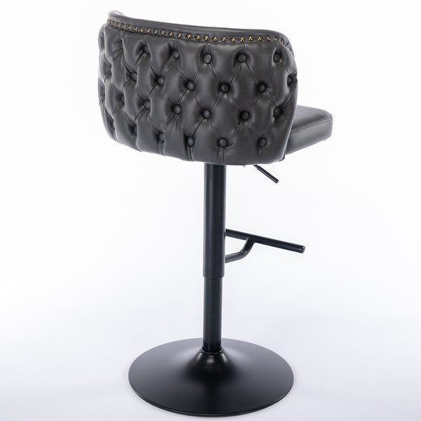 Modern PU Upholstered Swivel Bar Stools with Tufted Back， Set of 2