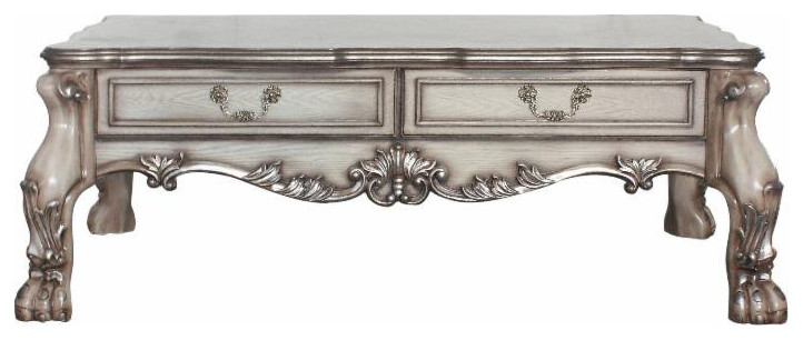 Traditional Coffee Table  Carved Legs With Scalloped Rectangular Top  White Bone   Victorian   Coffee Tables   by Declusia  Houzz