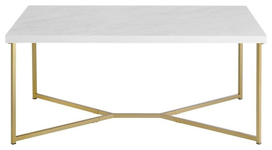 Walker Edison Rectangle Modern Faux Marble and Metal Coffee Table in White/Gold   Contemporary   Coffee Tables   by Homesquare  Houzz