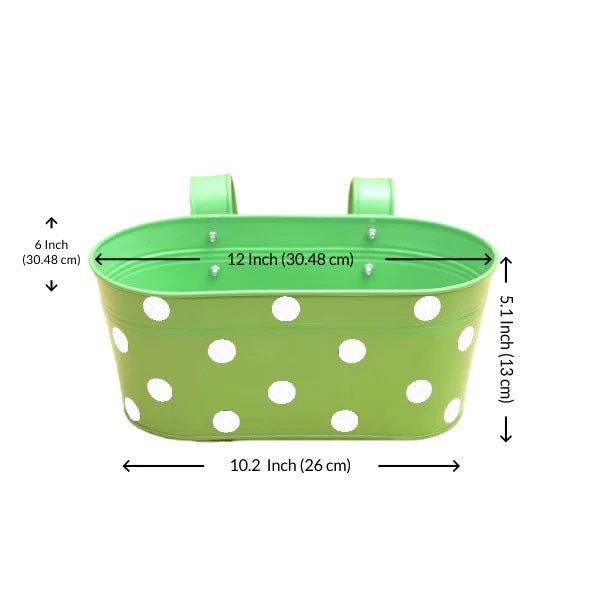 12 inch (30 cm) Polka Railing Oval Metal Planter