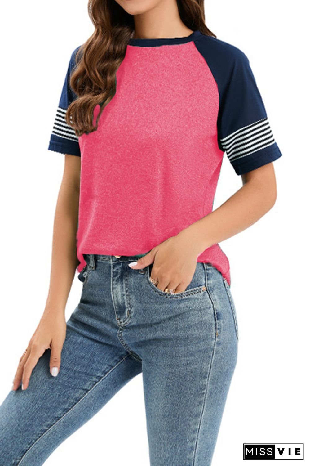 Colorblock Splicing Stripe Tee