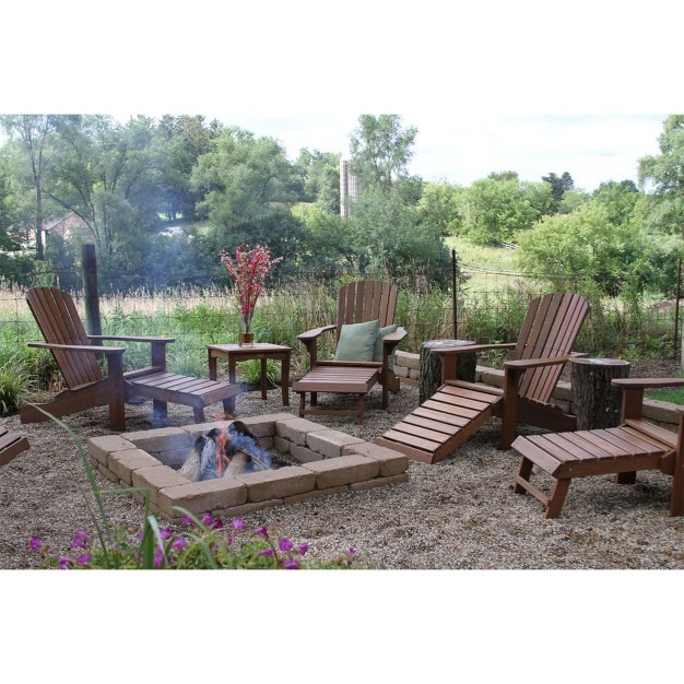 Outdoor Interiors Eucalyptus Wood Adirondack Chair With Built In Ottoman And Protective Plastic Foot Pads Ideal For Balcony Deck Or Patio Brown