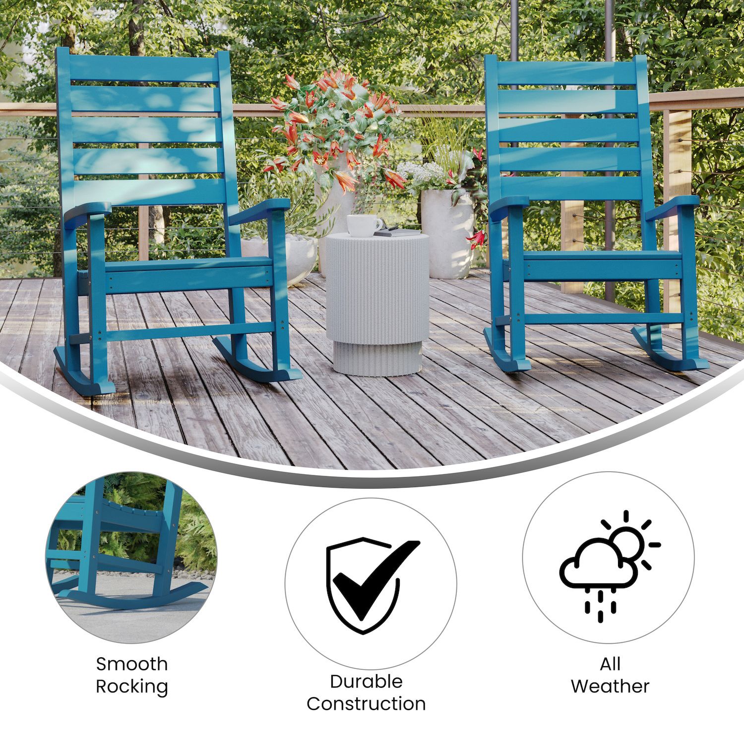 Emma and Oliver Florian Set of 2 Contemporary Rocking Chairs， All-Weather HDPE Indoor/Outdoor Rockers