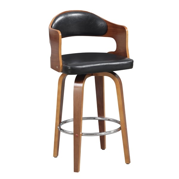 Wood and Faux Leather Mid-Century 27-Inch Swivel Counter Stool