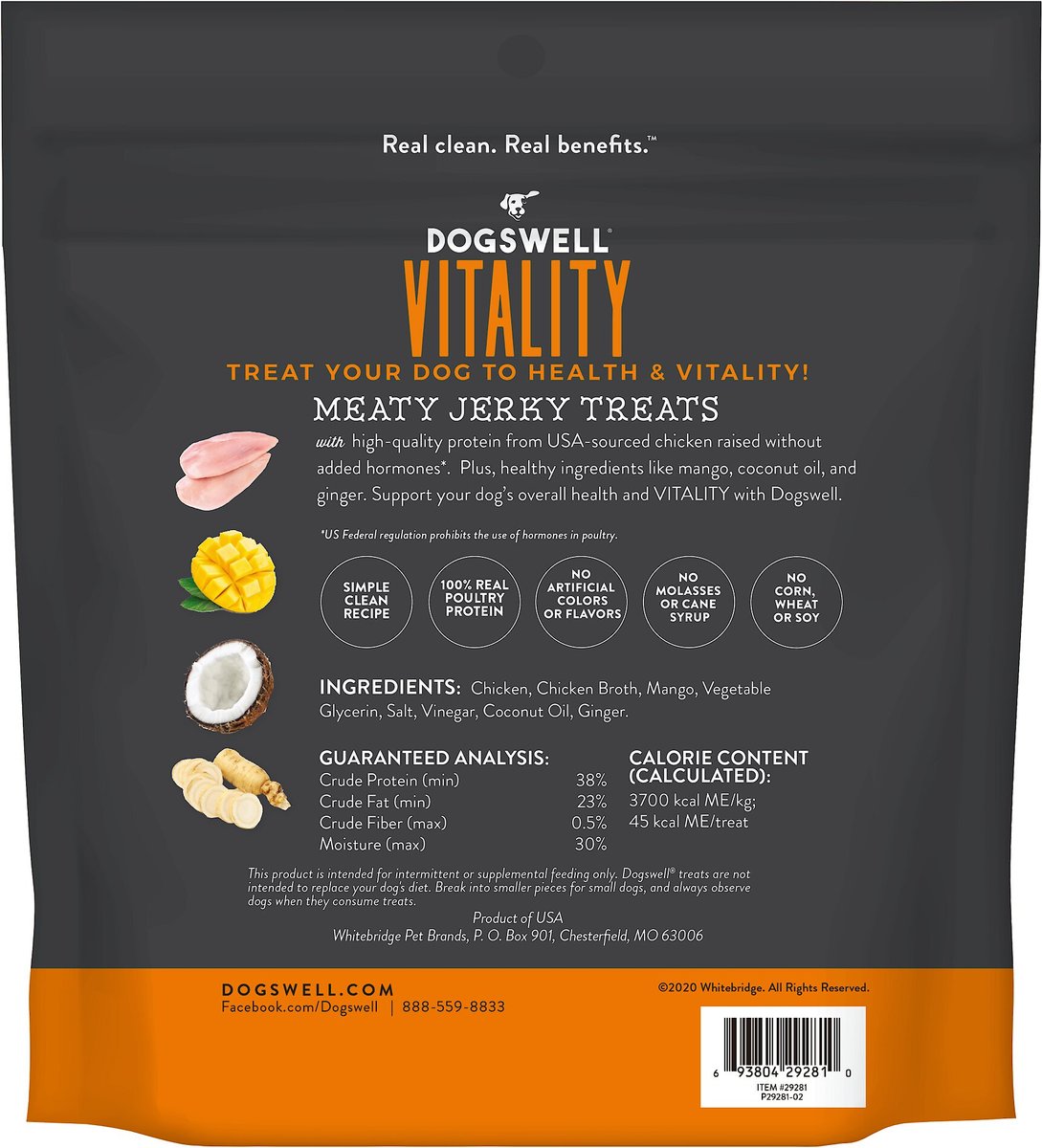 Dogswell Vitality Chicken and Mango Jerky Dog Treats