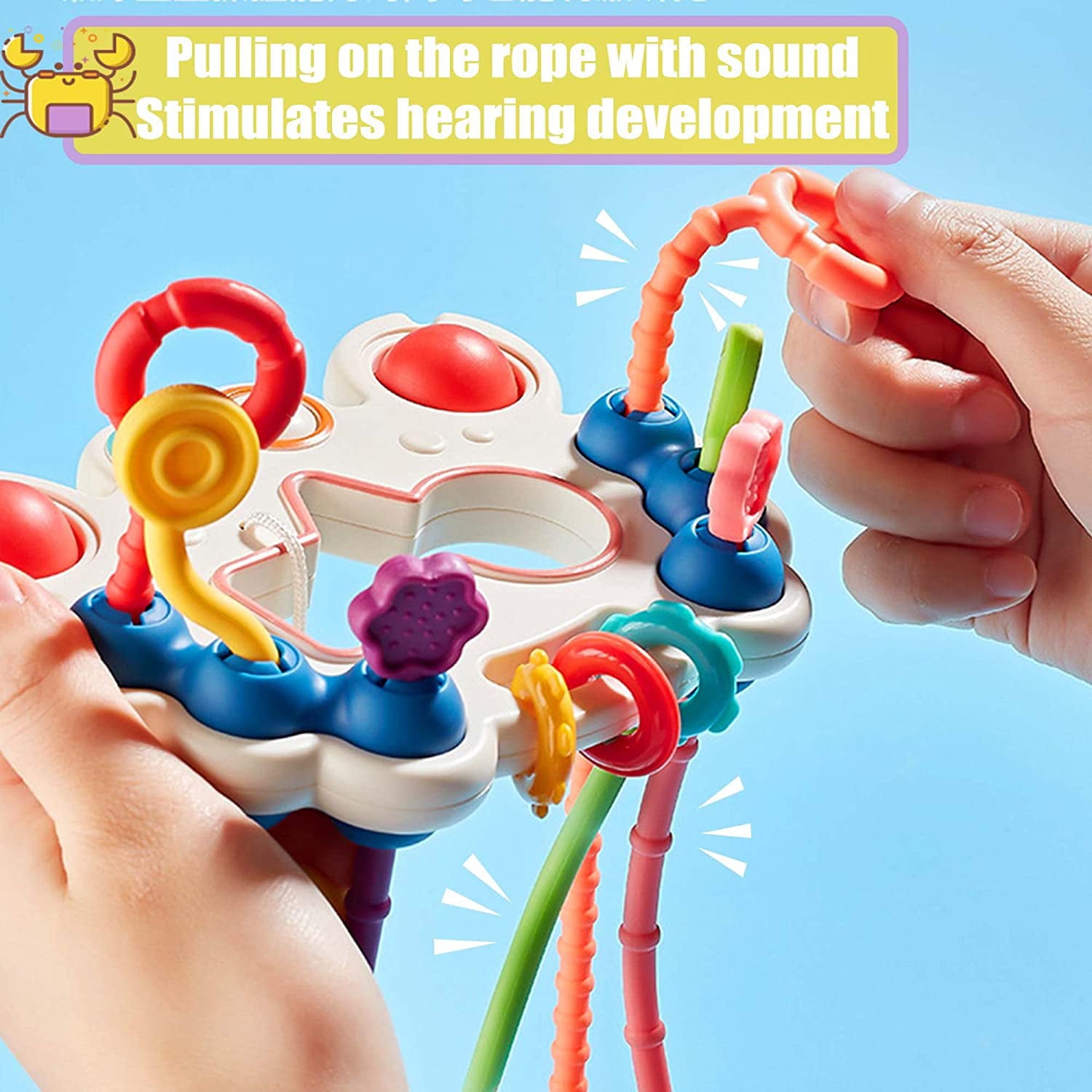 Baby Sensory Montessori Toys for 1 Year Old，Travel Pull String Baby Toy for 6-12 Months，Food Grade Silicone Multi-sensory Activity Toddler Toys，Developing Fine Motor Skill，Birthday Gift for Toddlers