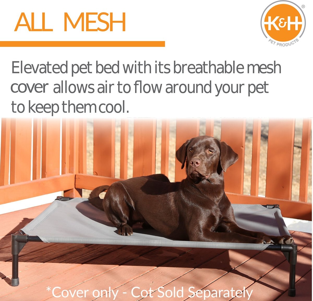 KandH Pet Products All Weather Elevated Dog Cot Bed Replacement Cover， Gray