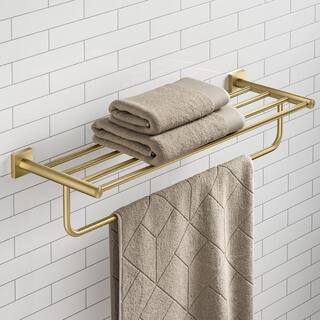 KRAUS Ventus Bathroom Shelf Towel Rack with Towel Bar in Brushed Gold KEA-17742BG