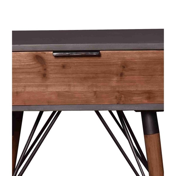 Wooden Side Table with Single Drawer and Angled Legs， Gray and Brown