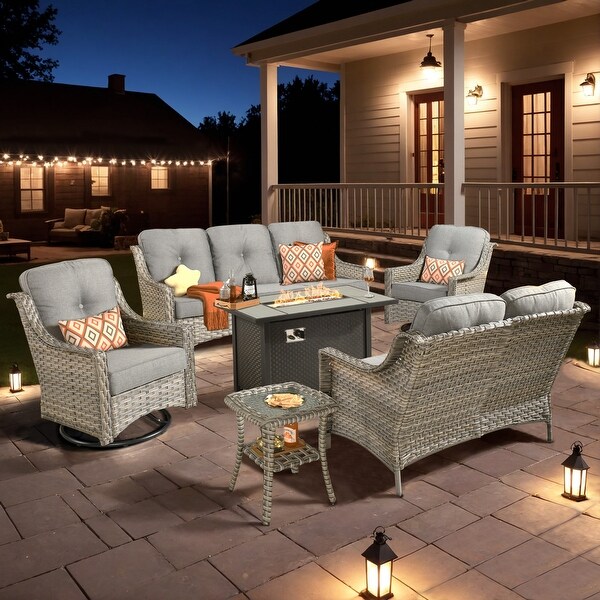 XIZZI Outdoor Rattan Wicker Patio Furniture Conversation Set with Fire Pit Table