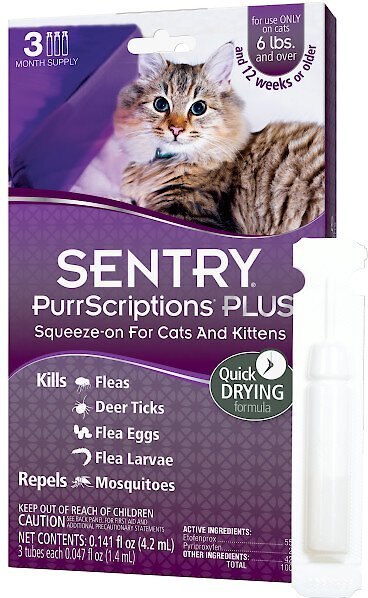 Sentry PurrScriptions Flea and Tick Spot Treatment for Cats， over 6 lbs