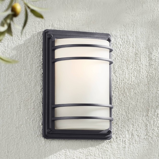 High Modern Outdoor Wall Sconce Light Fixture Mount Porch House Exterior Weatherproof Black Metal Frosted Glass Shade