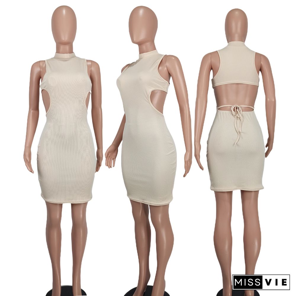 Solid Color Sleeveless Open Back Bodycon Dresses