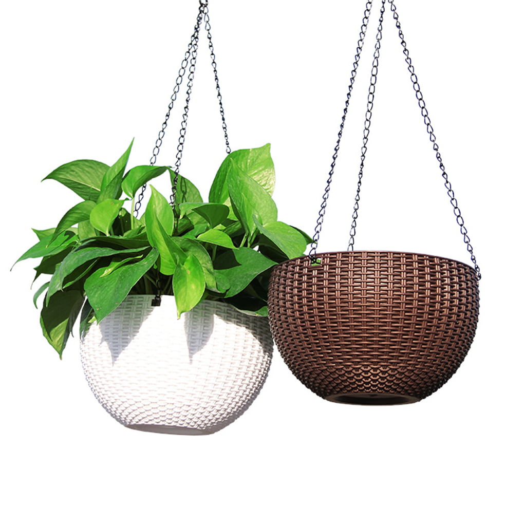 Hanging Basket Rattan Flower Pot Self-watering Art Planter Plastic Resin Planting Tool Garden Supplies