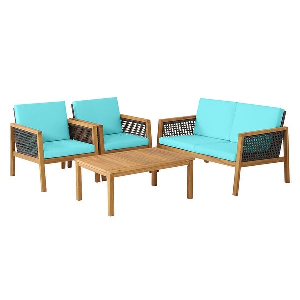 4-Piece Patio Rattan Furniture Set with Removable Cushions - Overstock - 37500663