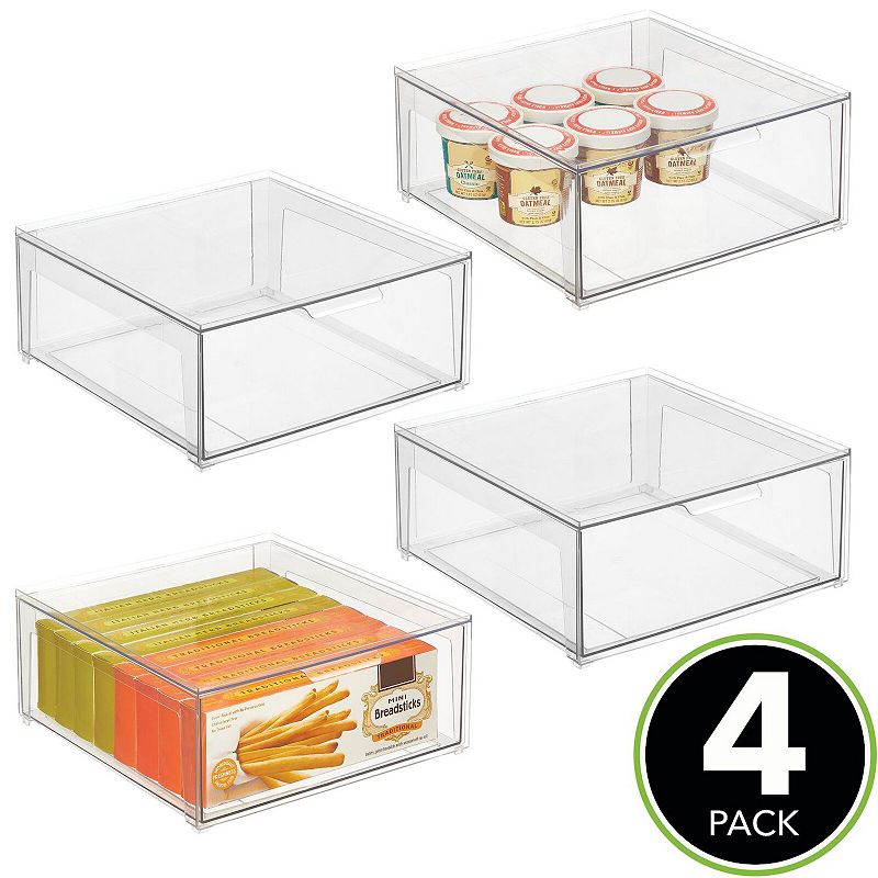 mDesign Plastic Stackable Kitchen Pantry Organizer with Drawer