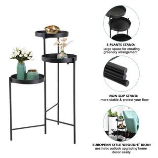 JAXPETY 30 in. Metal Corner Plant Stand in Black IndoorOutdoor (3-Tier) HG61W0938