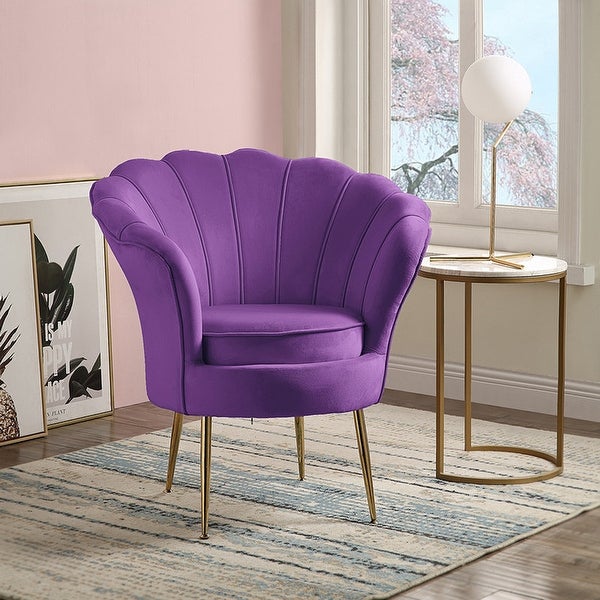 Velvet Scalloped Back Barrel Accent Chair with Metal Legs