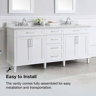 Home Decorators Collection Sonoma 72 in. W x 22.1 in. D x 34.3 in. H Freestanding Bath Vanity in White with Carrara Marble Top Sonoma 72W