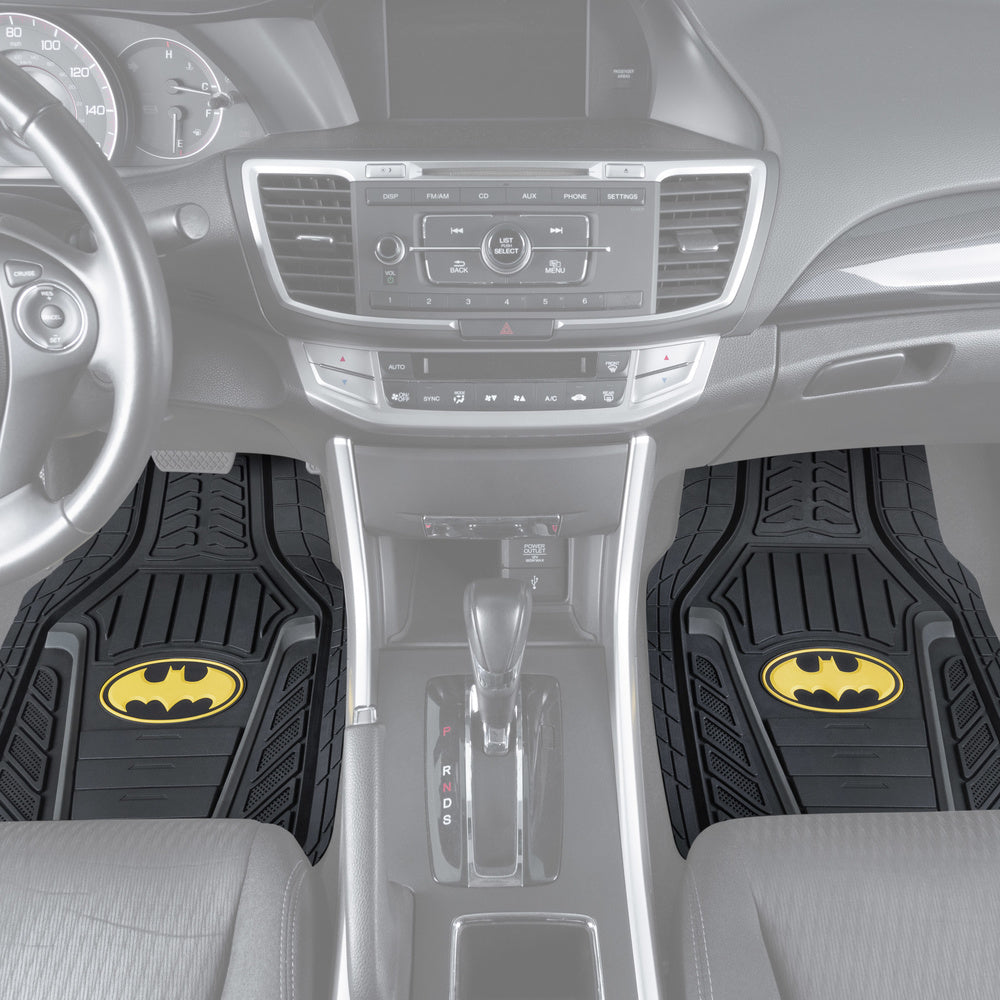 Superhero Car Floor Mats， Officially Licensed Warner Bros DC Comics， All Weather Interior Auto Protection， Heavy Duty Rubber Liners for Car Truck Van SUV， Batman