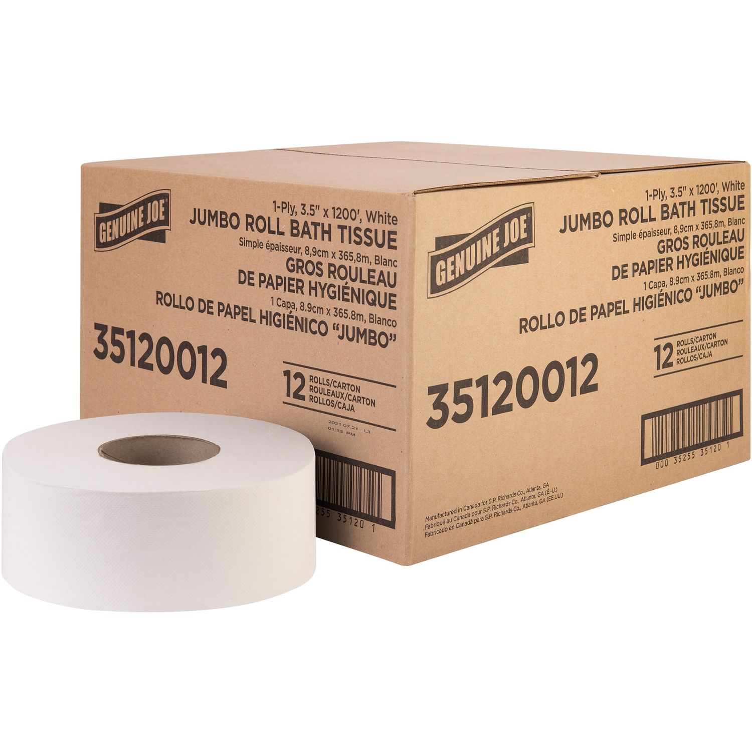 1-ply Jumbo Roll Bath Tissue by Genuine Joe GJO35120012