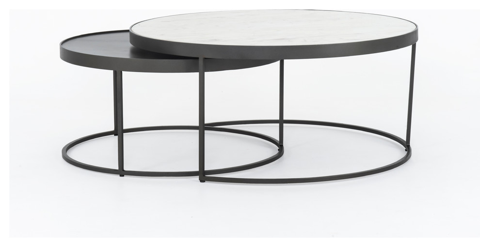 Evelyn Round Nesting Coffee Table   Industrial   Coffee Table Sets   by Four Hands  Houzz