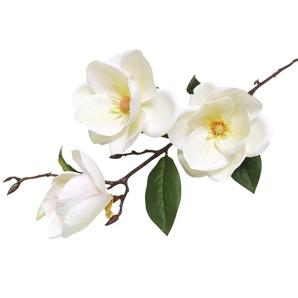 Set of 2 Large Cream White Artificial Magnolia Flower Stem Spray 38in