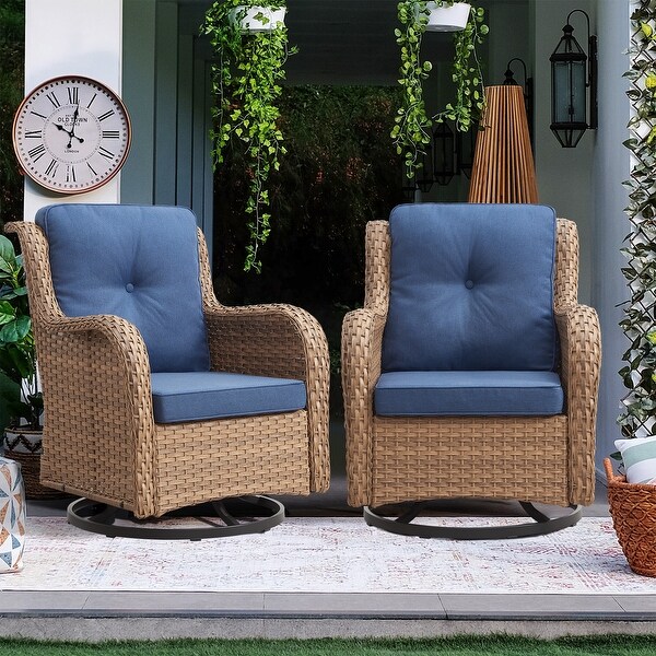 Pocassy PE Wicker Rocking Chair Swivel Chairs Glider Chair