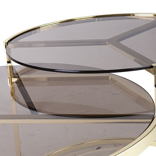 Unique Coffee Table Set  Nesting Design With Brass Metal Frame  ampSmoke Glass Top   Contemporary   Coffee Table Sets   by Decor Love  Houzz