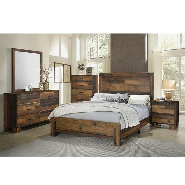 Wooden Queen King Bedroom Set in Rustic Pine - - 36135667