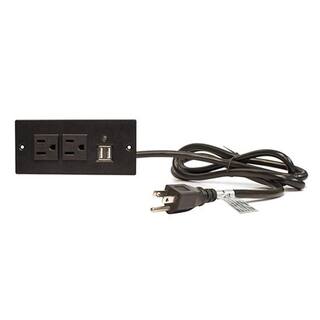 6 ft. Black Power Supply Cord Recess Mount 2-Outlet with 2-USB Charging Ports RA.PS.2P.2USB.LTUL