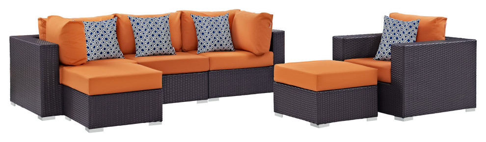 Convene 6 Piece Outdoor Wicker Rattan Sectional Set   Tropical   Outdoor Lounge Sets   by Modway  Houzz