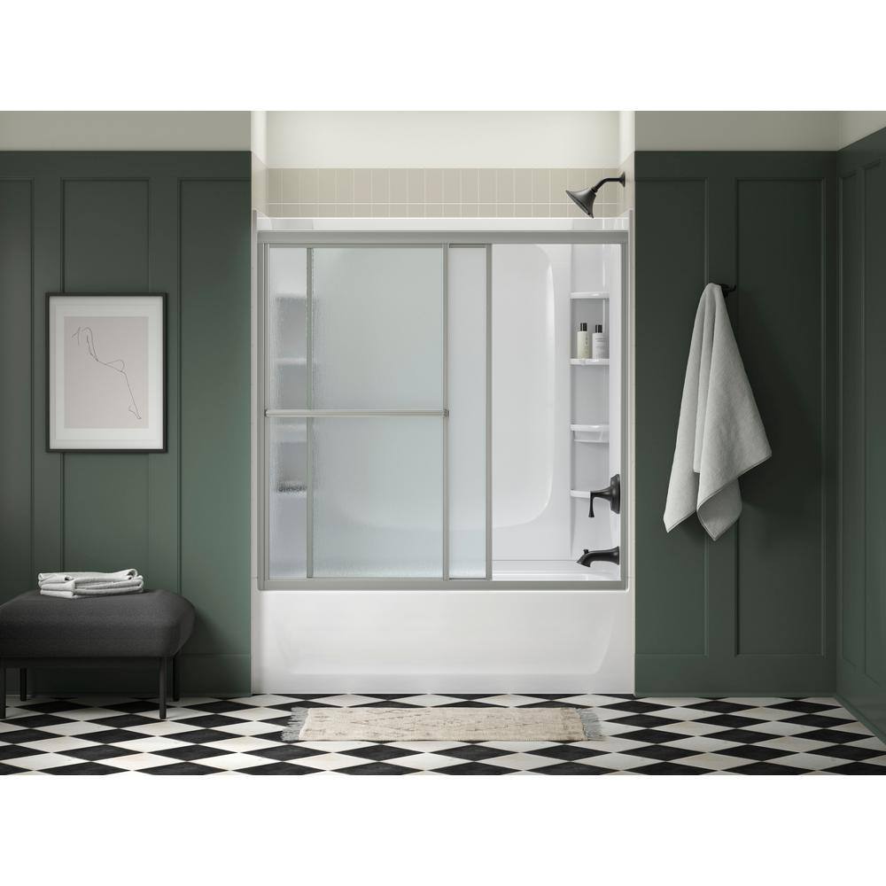 Sterling Deluxe 59-38 in. x 56-14 in. Framed Sliding Tub Door in Silver with Rain Glass Texture 5906-59S