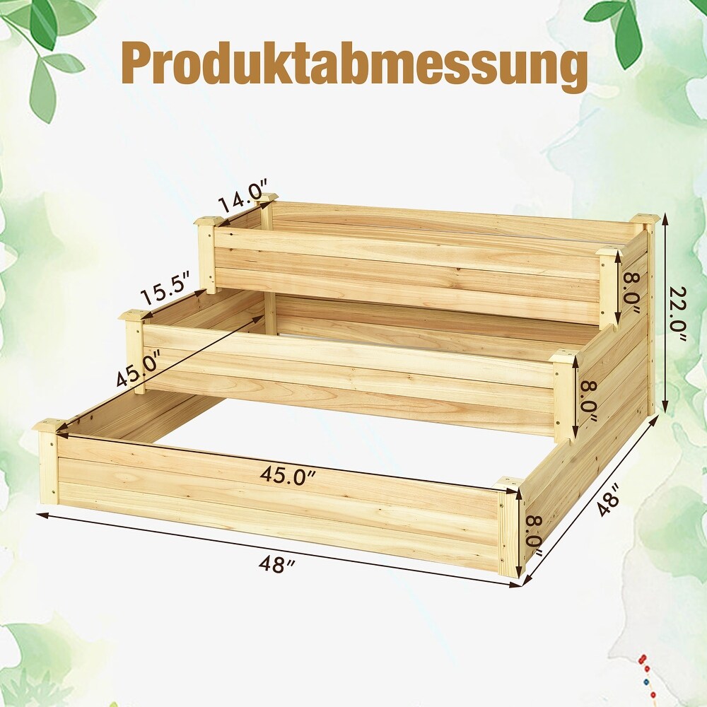 Costway 3 Tier Raised Garden Bed Wood Planter Kit for Flower Vegetable   48'' x 48'' x 22''