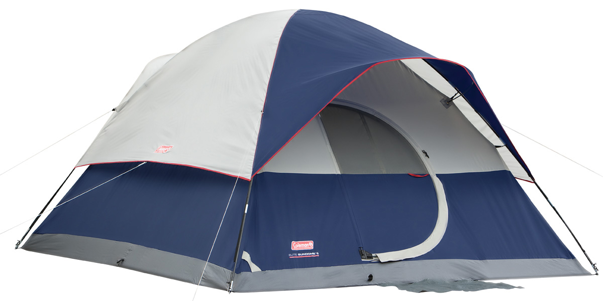 Coleman Elite Sun Dome 6-Person Tent with Built-in LED Lights， 1 Room， Navy Blue