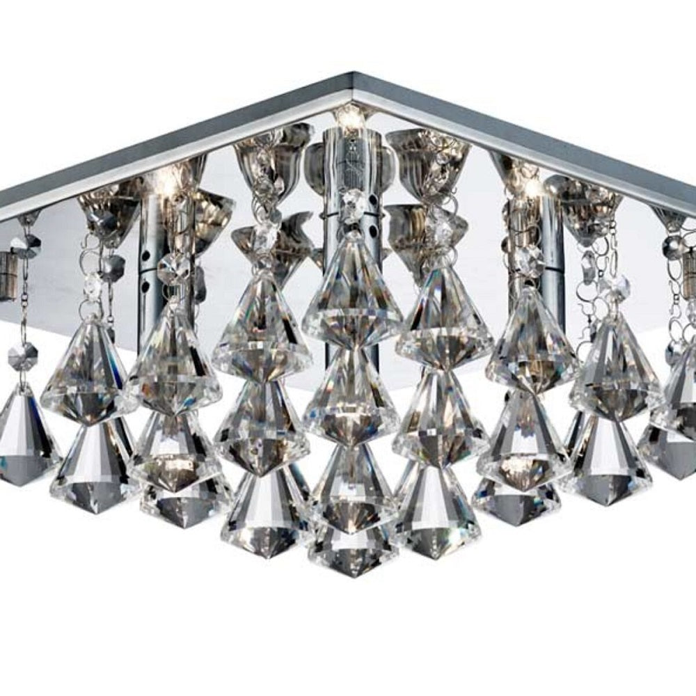 Searchlight 7304-4CC Polished Chrome & Faceted Pyramid Crystals Decorative Square 4 Lamp Flush 34cm