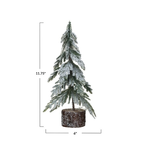 Faux Fir Tree with Wood Base and Snow Finish