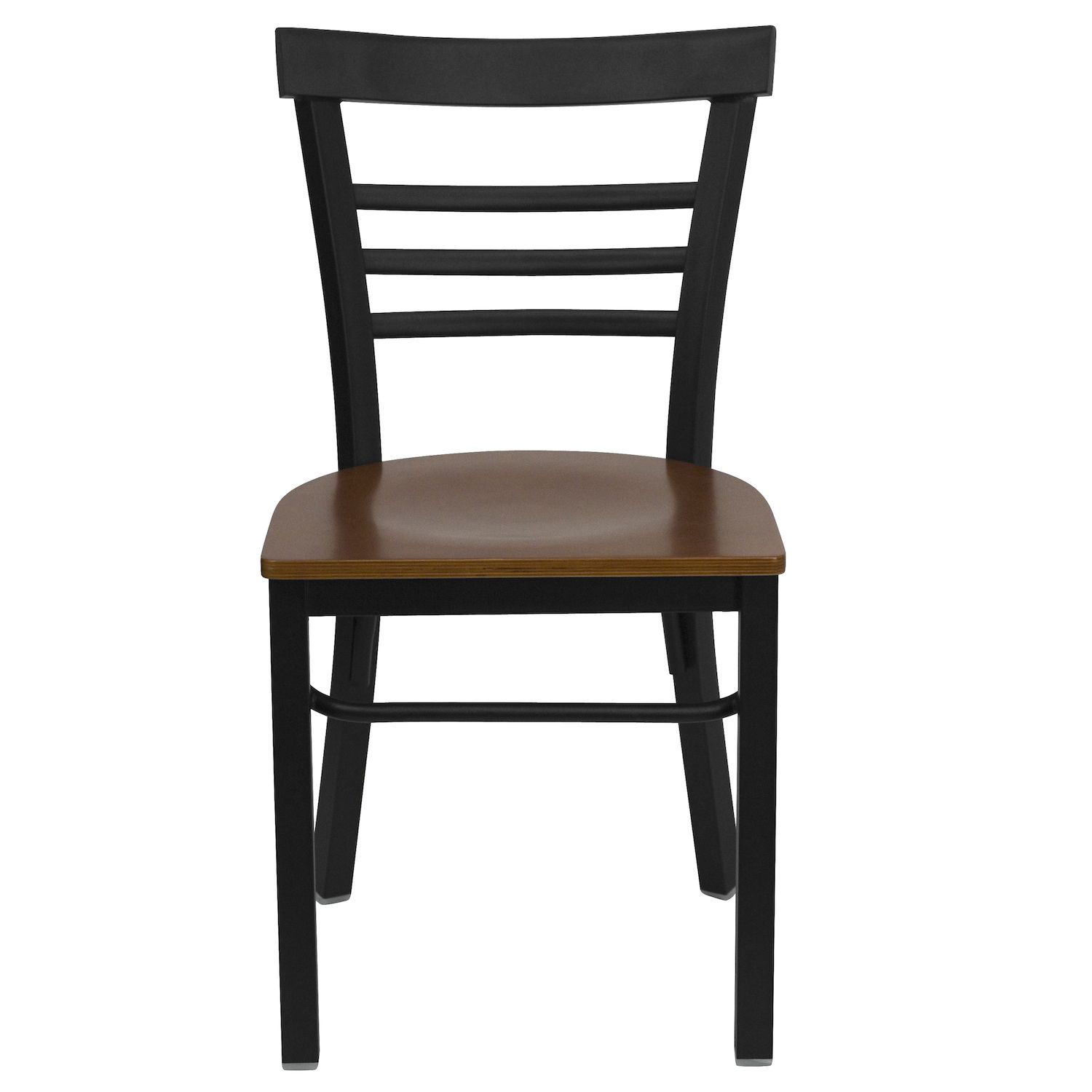 Emma and Oliver Black Three-Slat Ladder Back Metal Dining Chair - Cherry Wood Seat