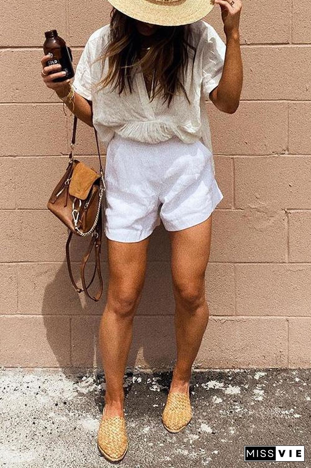 Solid Linen A Line Shorts