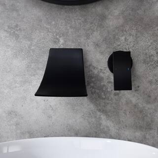 YASINU Waterfall Single Handle Wall Mounted Bathroom Faucet in Matte Black YNEB908MB