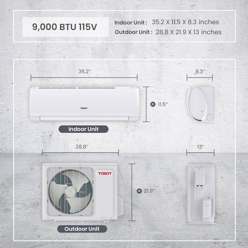 Tosot 9000 BTU Mini-Split Air Conditioner Wifi Enabled Inverter Heating System - 20 SEER2 115V GWH09AFC-A3DNA1A