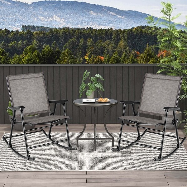 Costway 2pcs Patio Folding Rocking Chair HeavyDuty Metal Frame