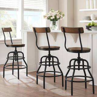 Home Decorators Collection Hamrick Industrial Wood and Iron Adjustable Height Backed Bar Stool BC9333C